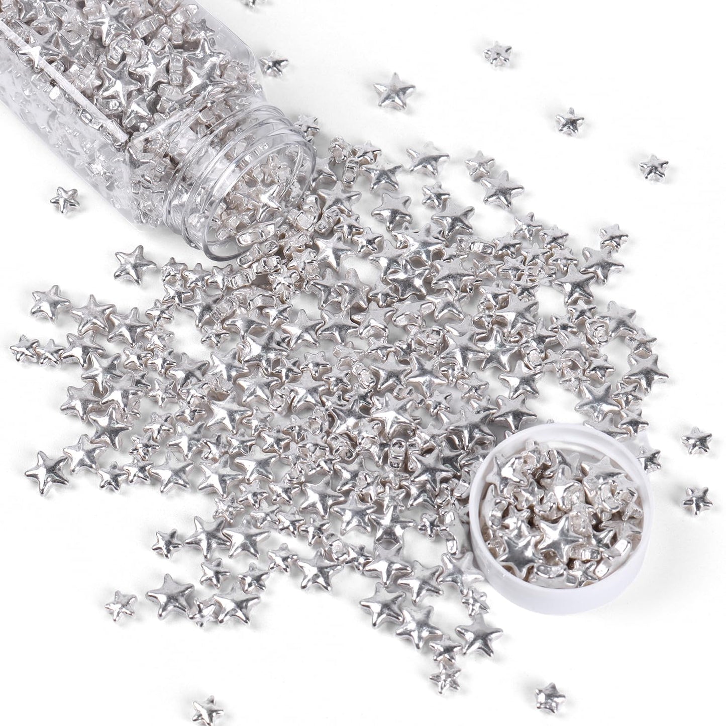 Cobakey Bright Silver Sprinkles For Cake Decorations 100G/ 3.52Oz Star Metallic Pearl Sugar Sprinkles For Cupcake Toppers Weddin