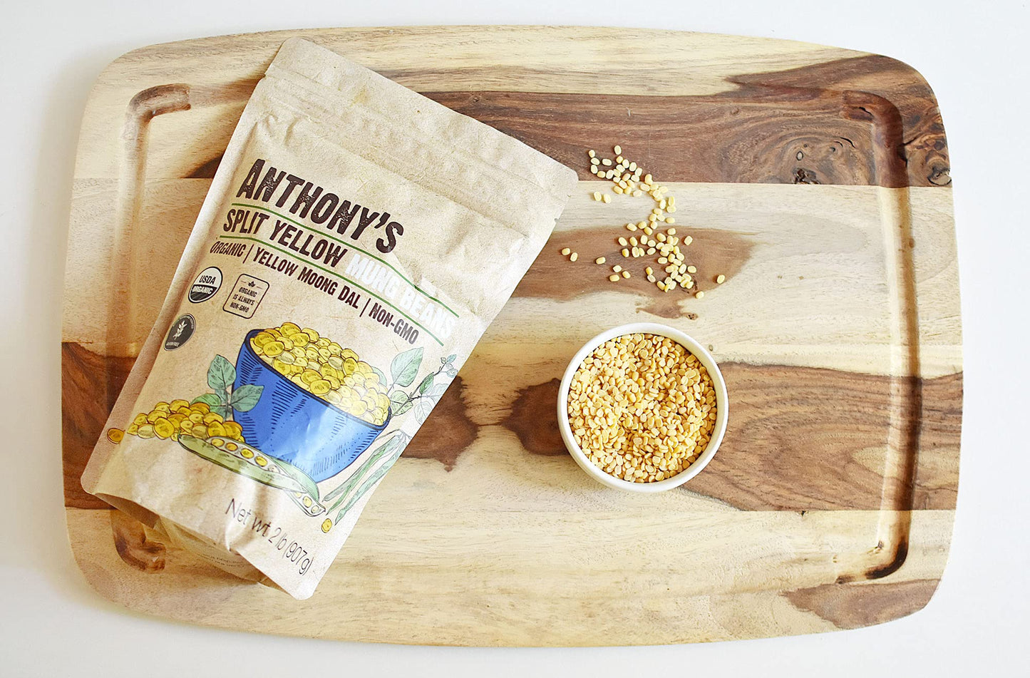 Anthonys Organic Split Yellow Mung Bean, 2 lb, Moong Dal, Gluten Free, Non GMO, Vegan