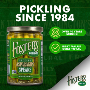 Fosters Pickled Asparagus Spears in a Jar Original 32oz 2 Pack Traditional Pickled Vegetables Recipe for over 40 years Low Calorie Snack Gluten Free Fat and Preservative Free Pickles