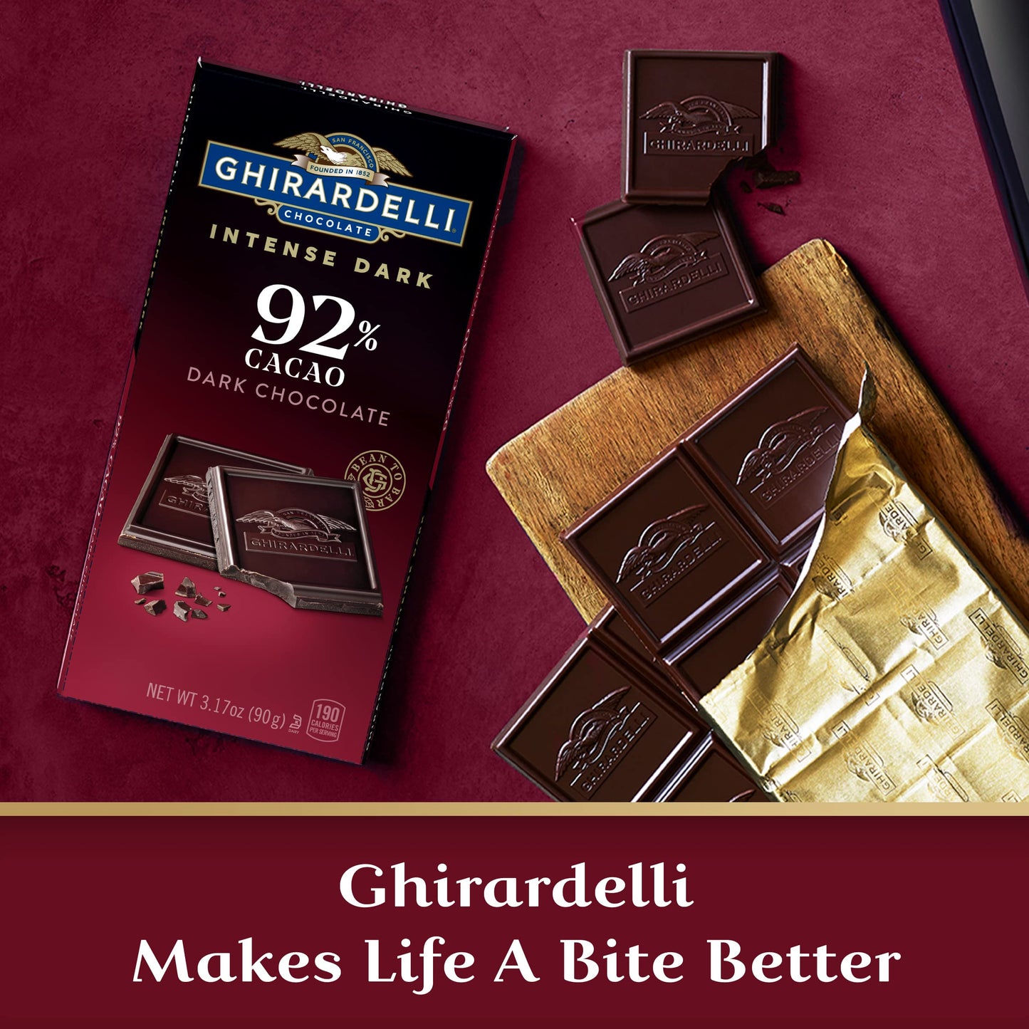 Ghirardelli Intense Dark Chocolate Bar, 92% Cacao, 3.17 Oz Bar (Pack Of 12)