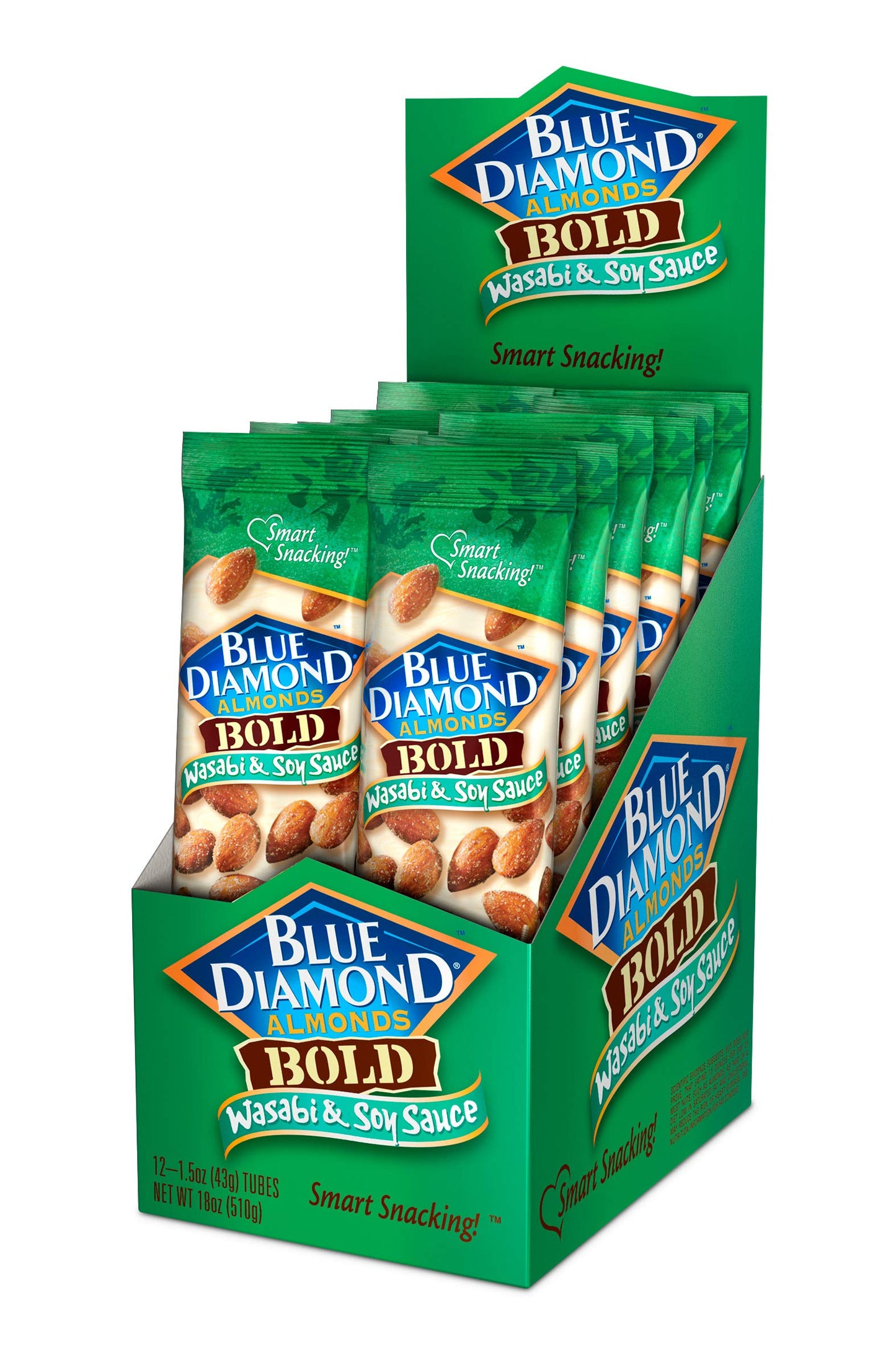 Blue Diamond Almonds Wasabi & Soy Flavored Snack Nuts, Single Serve Bags (1.5 Oz, Pack Of 12)