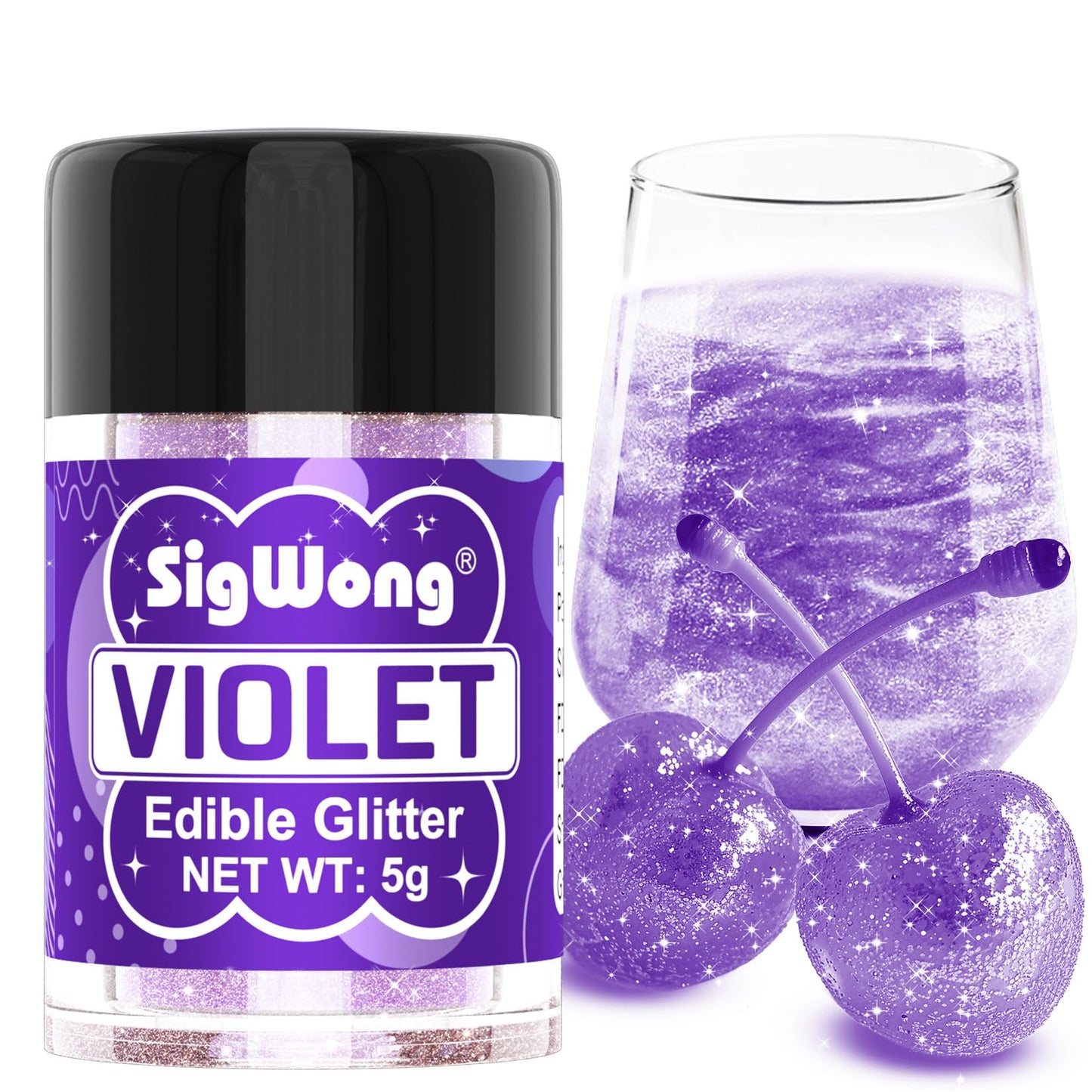 Violet Edible Glitter - 5G Food Grade Cake Decorating Shimmering Glitter Edible Sprinkle Luster Dust For Drinks Chocolates Fondant Strawberries Cupcakes Candy Valentines Cookie - Vegan