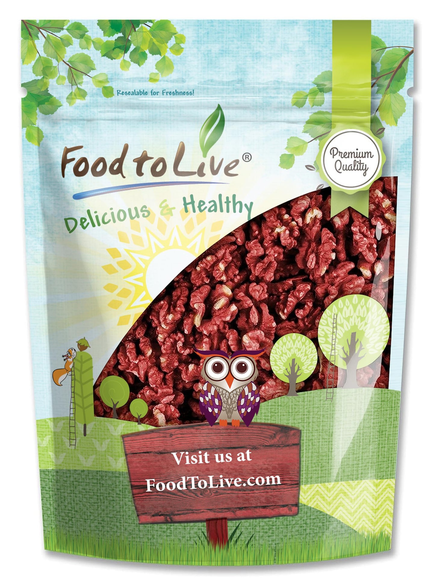 Food to Live - California Livermore Red Walnuts, 8 Ounces Raw, No Shell, Kosher, Unsalted, Natural, Sirtfood, Bulk