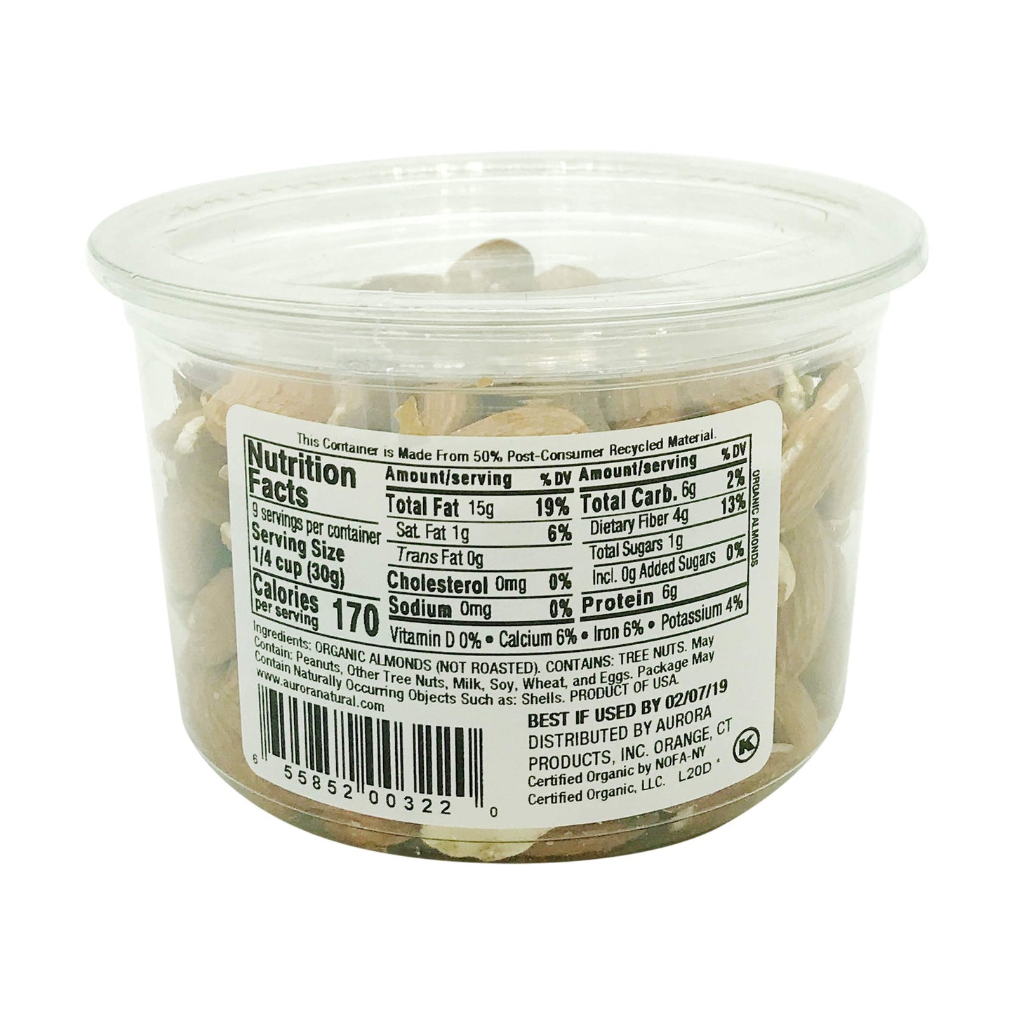 AURORA Organic Raw Almonds, 9.5 oz - Healthy Snack, Non-GMO, Gluten-Free, Natural Protein source