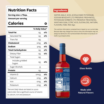 Torani Sugar Free Syrup, Watermelon Flavor, Zero Calorie, 25.4 Fl Oz Glass Bottle with Pump