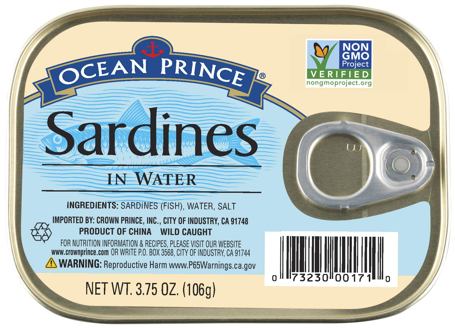 Ocean Prince Sardines In Water, 3.75 Ounce Cans (Pack Of 12)