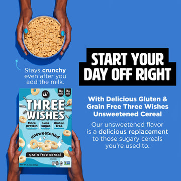 Plant-Based and Vegan Breakfast Cereal by Three Wishes - Unsweetened, 1 Pack - More Protein and Less Sugar Snack - Gluten-Free,