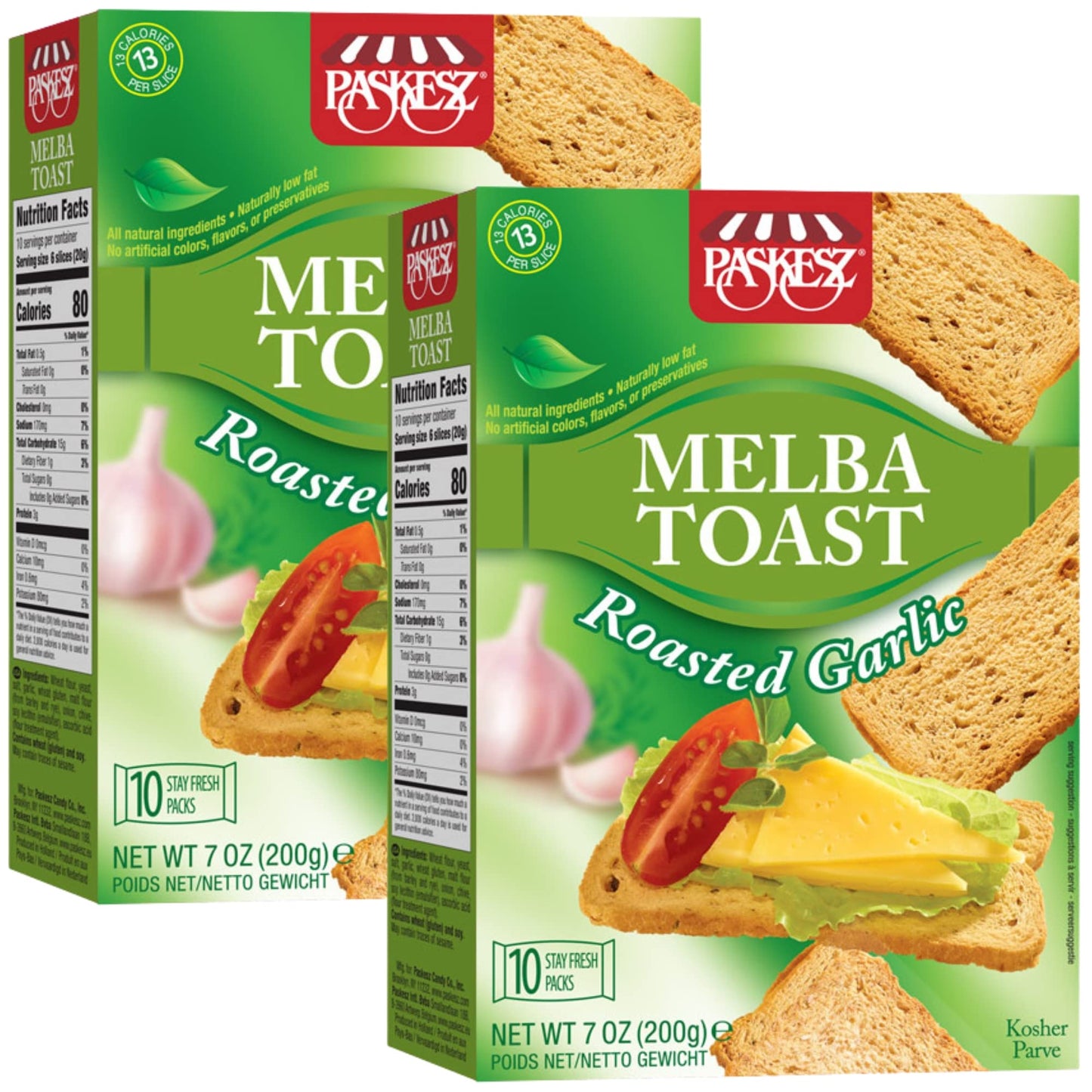 Snacktery Roasted Garlic Melba Toast - All Natural Thin And Crispy Melba Toast Breakers - Classic Garlic Toast For Dips Spreads Salads - Tostadas Melba - 7 Oz Pack Of 2