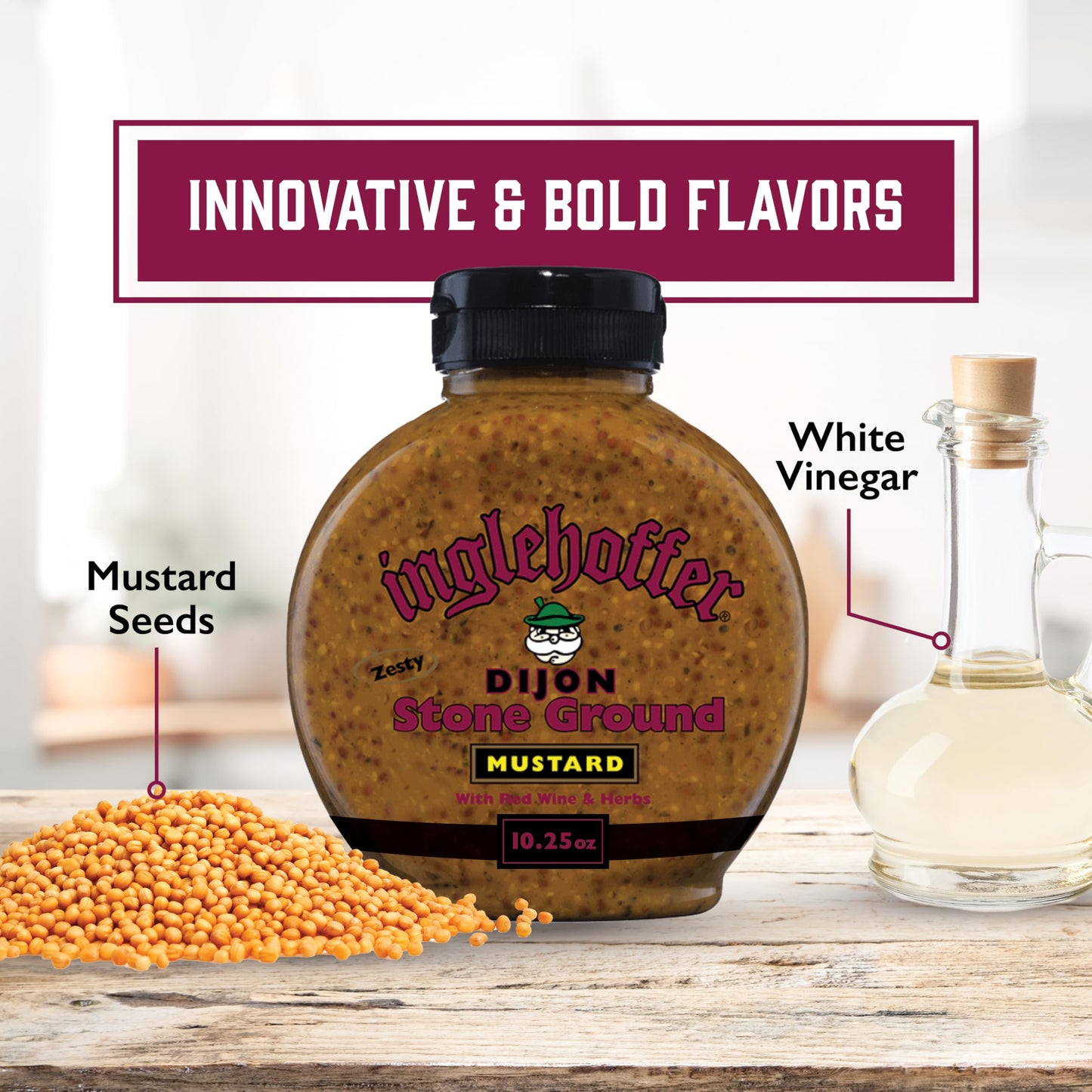 Inglehoffer Dijon Stone Ground Mustard, 10.25 Ounce Squeeze Bottle