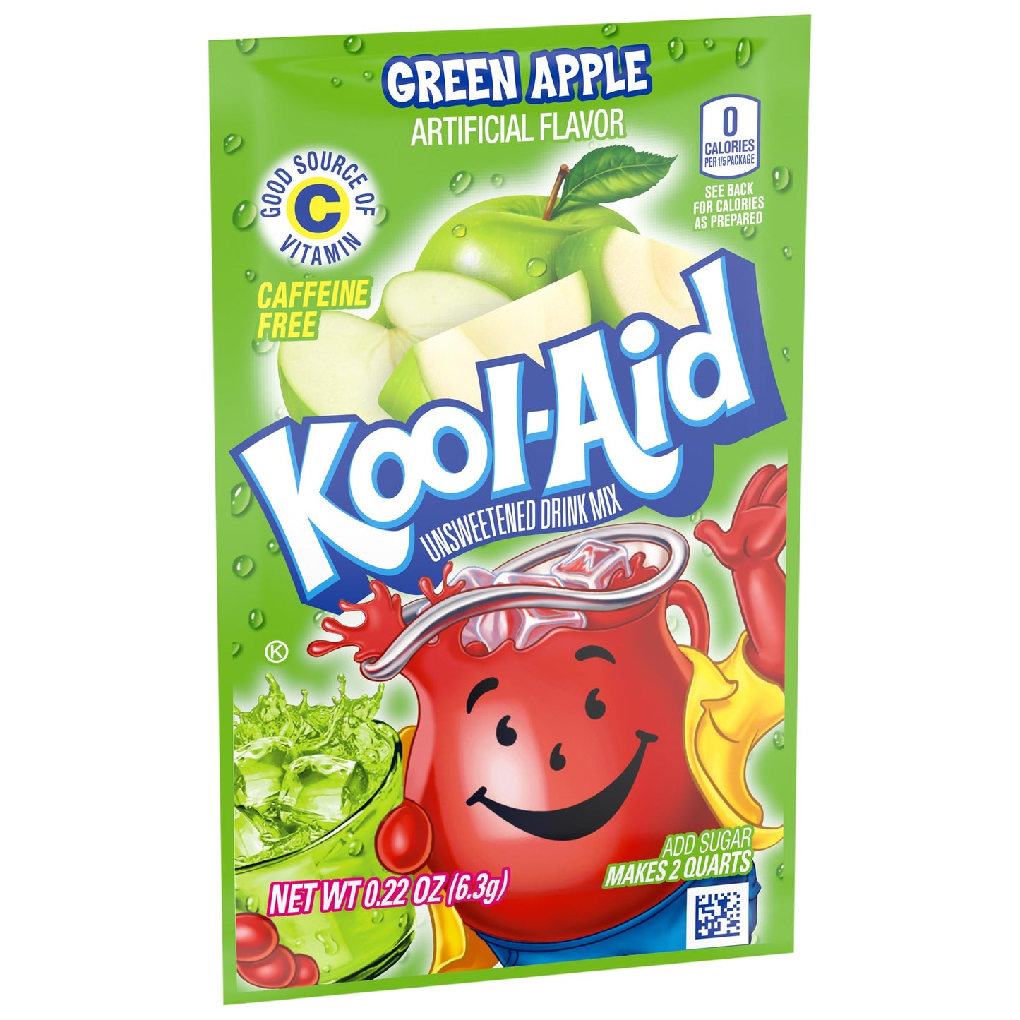 Kool-Aid Unsweetened Powdered Drink Mix, Green Apple, 48 Count Pack of 4, Caffeine Free, Zero Calories