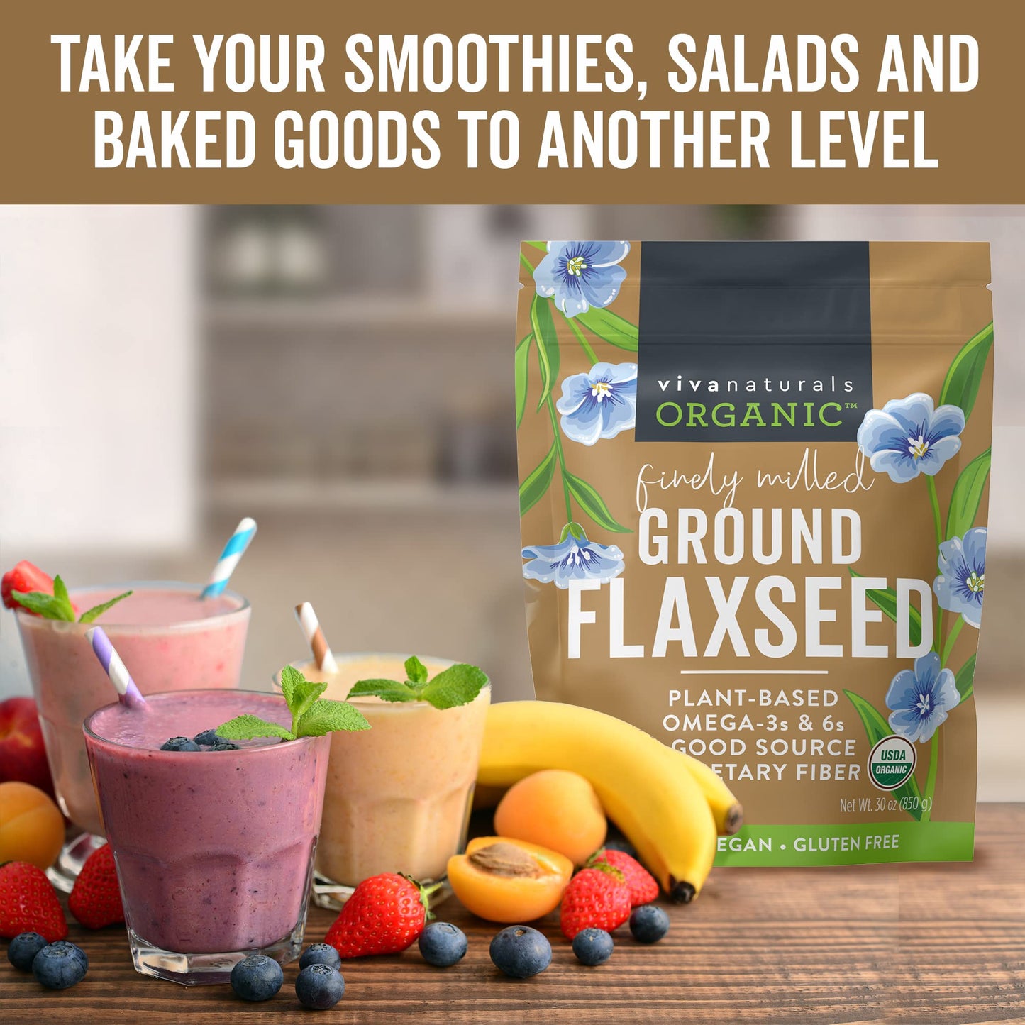 Viva Naturals Organic Ground Flaxseed - Premium Quality Plant-Based Protein And Vegan Omega 3 With Fiber, Perfect For Smoothies,