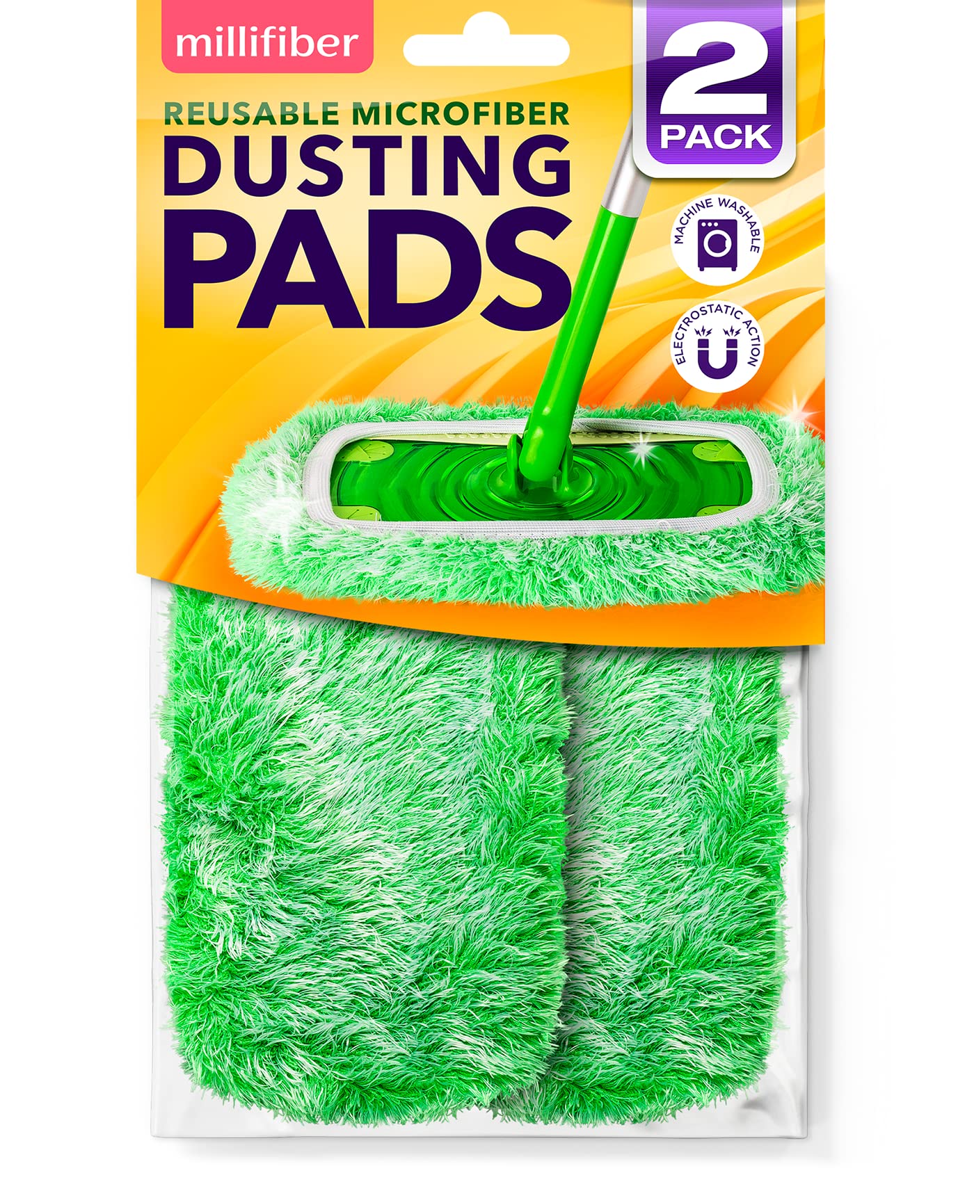 Millifiber Heavy Duty Duster Refills For Swiffer Sweeper Mop (2 Pack) - Reusable Dry Sweeping Pads (Mop Is Not Included)