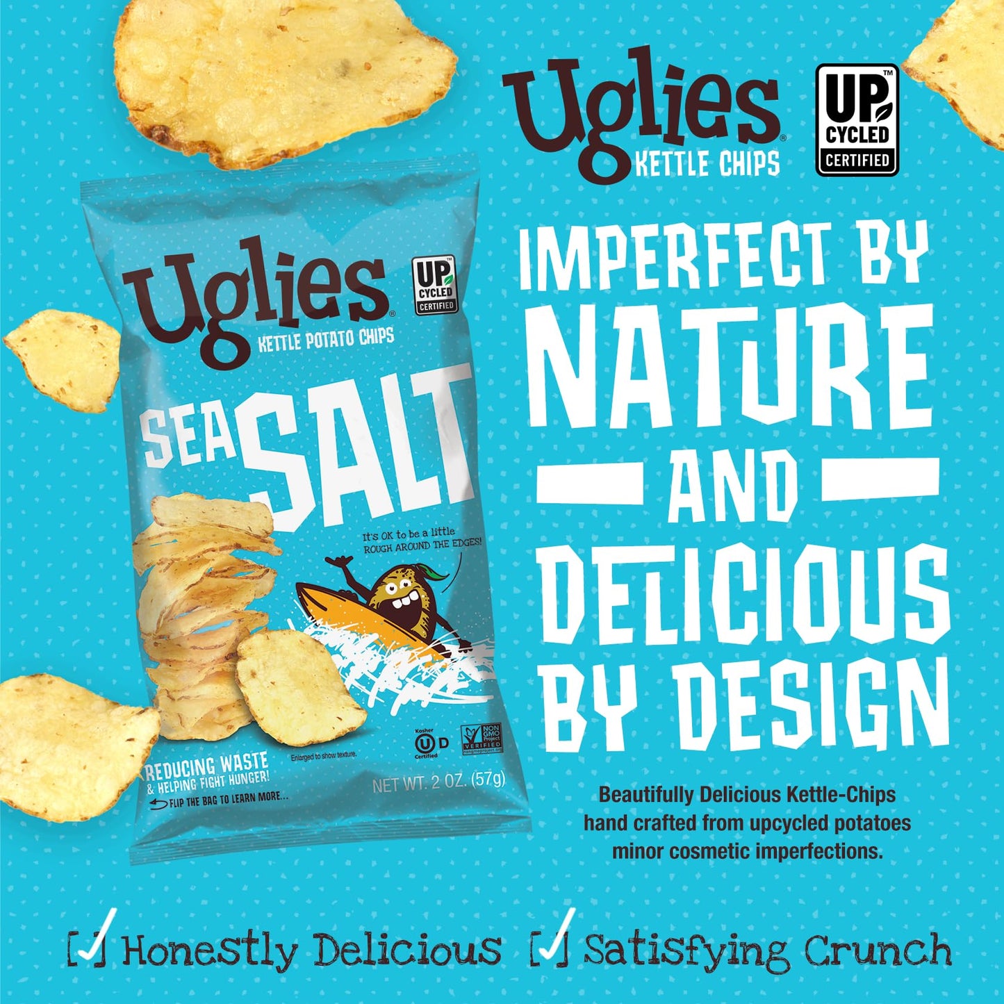Uglies Kettle-Cooked Potato Chips, Gluten-Free, Non-GMO, Sea Salt, 2 Oz, Pack of 24
