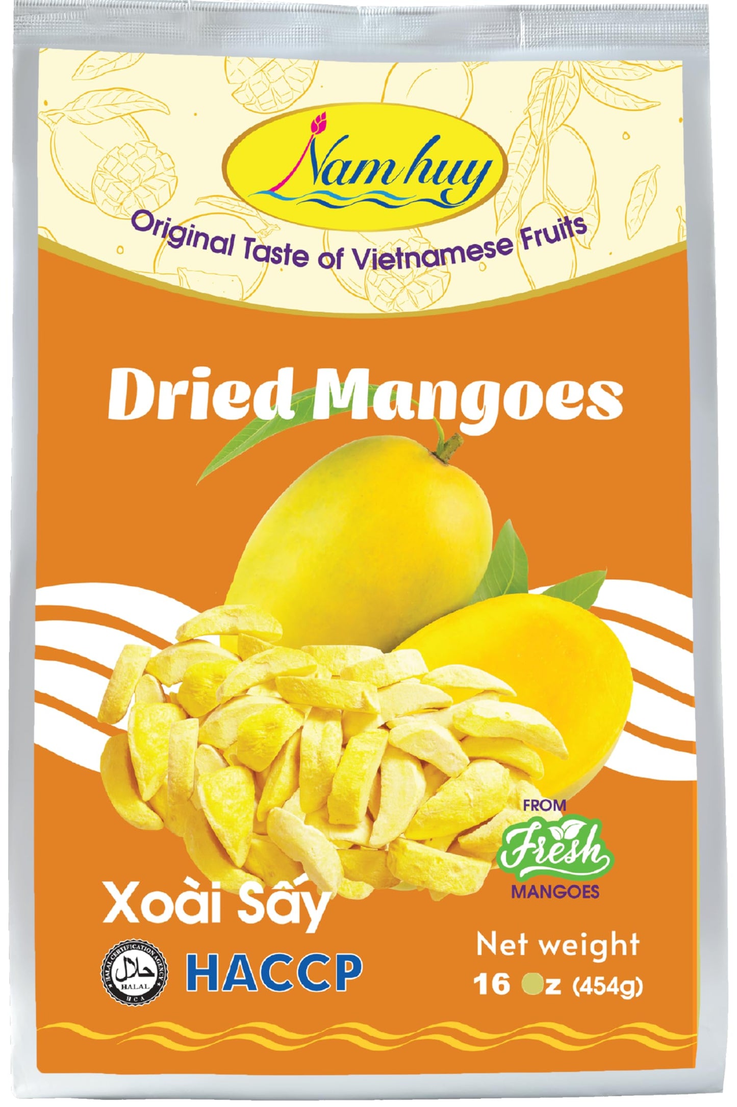 Nam Huy Dried Mango Fruit Snacks Oriflavor Blendal Taste Of Vietnamese Fruits No-Added Sugar Or Preservatives Delicious Crispy Texture Vegan Snack Packs Haccp & Halal Certificate (16 Oz)