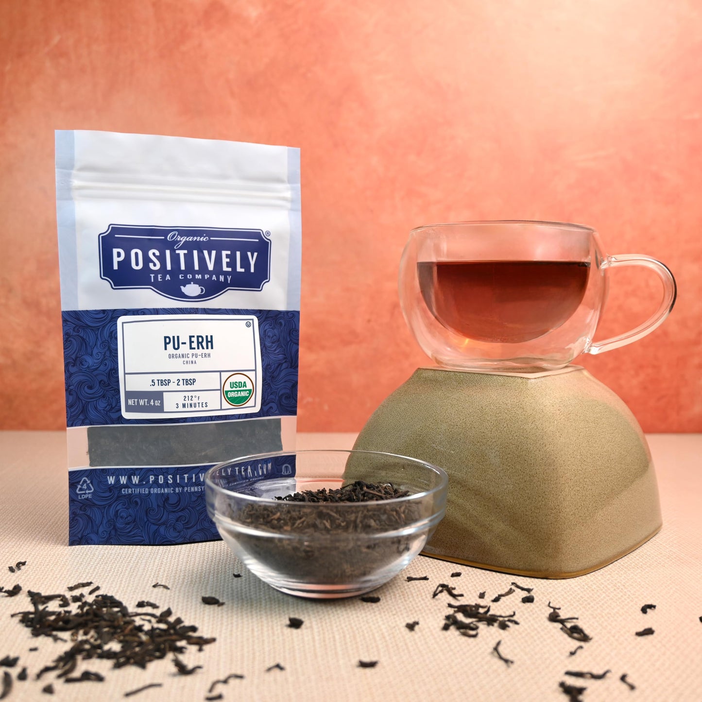 Organic Positively Tea Company Pu-Erh Loose Leaf Tea, 16 Ounce, 1 Pound