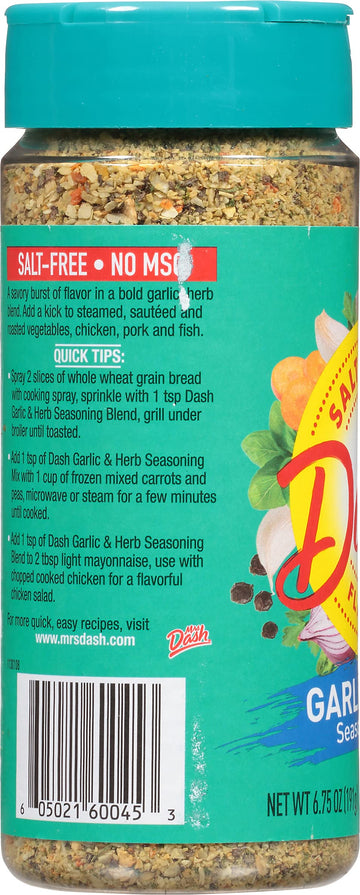 Dash Salt-Free Seasoning Blend, Garlic & Herb, 6.75 Ounce (Pack Of 2)