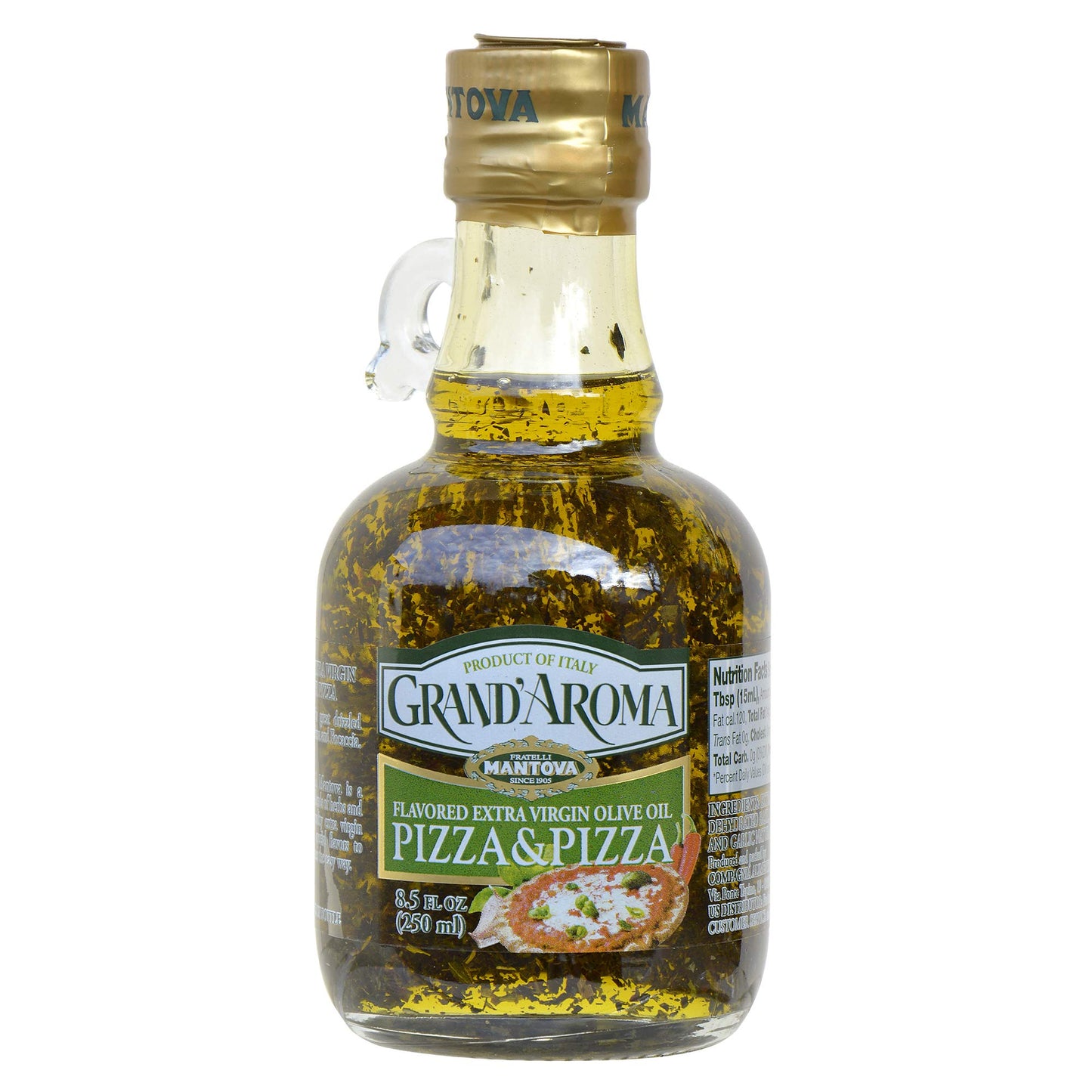 Mantova GrandAroma Pizza Flavored Extra Virgin Olive Oil, made in Italy, cold-pressed, 100% natural, heart-healthy cooking oil p