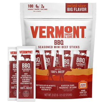 Snack Sticks By Vermont Smoke & Cure - Bbq Seasoned - Beef - Healthy Meat Protein - .5 Ounce - 3Oz Pouch - Pack Of 8