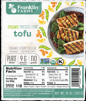 Franklin Farms Organic Firm Pressed Tofu - Vacuum Pack, 14 Ounce -- 6 per case.