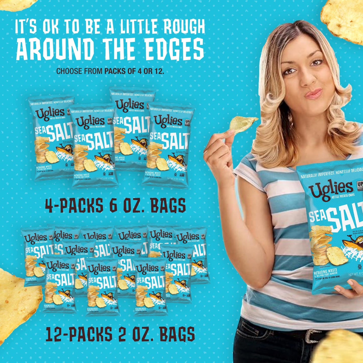 Uglies Kettle Cooked Potato Chips, Gluten Free, Kosher, Non-GMO, 6 oz Bags, Pack of 4