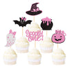 Ercadio 36 Pack Spooky One Cupcake Toppers Glitter Pink Halloween Cupcake Toppers Ghost Pumpkin Witch Hat Cupcake Picks For Hall