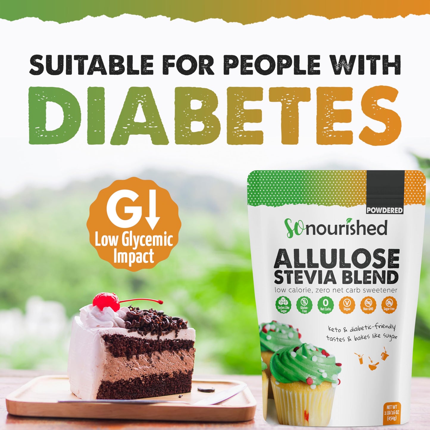 So Nourished Stevia Allulose Sweetener Powder - 1:1 Sugar Substitute, Keto, 0 Calorie, 16 oz