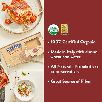 Delallo Whole Wheat Lasagna Noodles, 9 Ounce Box, 4 Pack, Oven-Ready, 100% Whole Grain Pasta, Made With Durum Wheat, Made In Ita