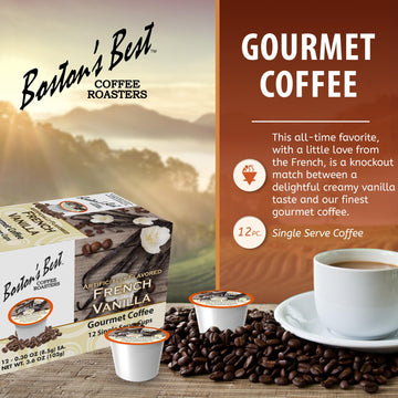 Bostons Best French Vanilla Coffee Pods, Medium Roast, 12 Single Serve Cups, Compatible with Keurig Coffee Maker, Model 017809009318