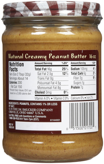 Smucker's Creamy Natural Peanut Butter - 16 Oz (Pack of 2)