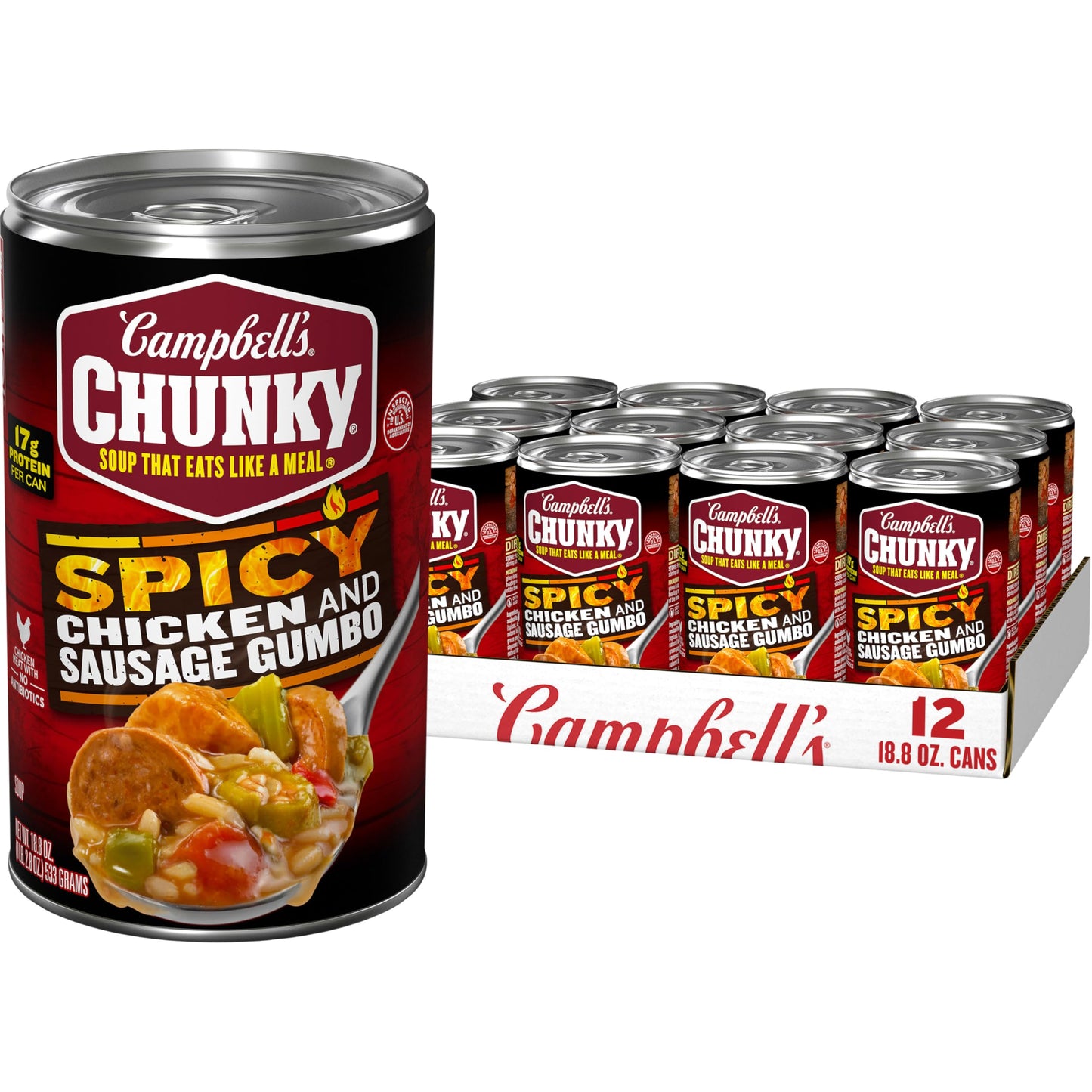 Campbells Chunky Soup, Spicy Chicken and Sausage Gumbo, 18.8 oz Can (Pack of 12)