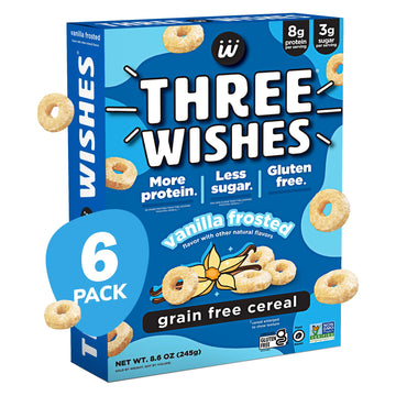 Plant-Based And Vegan Breakfast Cereal By Three Wishes - Frosted, 6 Pack - More Protein And Less Sugar Snack - Gluten-Free, Grain-Free - Non-Gmo