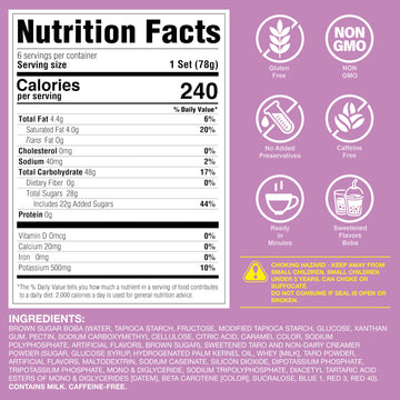 J WAY Instant Boba Taro Milk Tea Kit - Authentic Brown Sugar Tapioca Boba, 16.5 Ounce, 6 Servings, Paper Straws Included