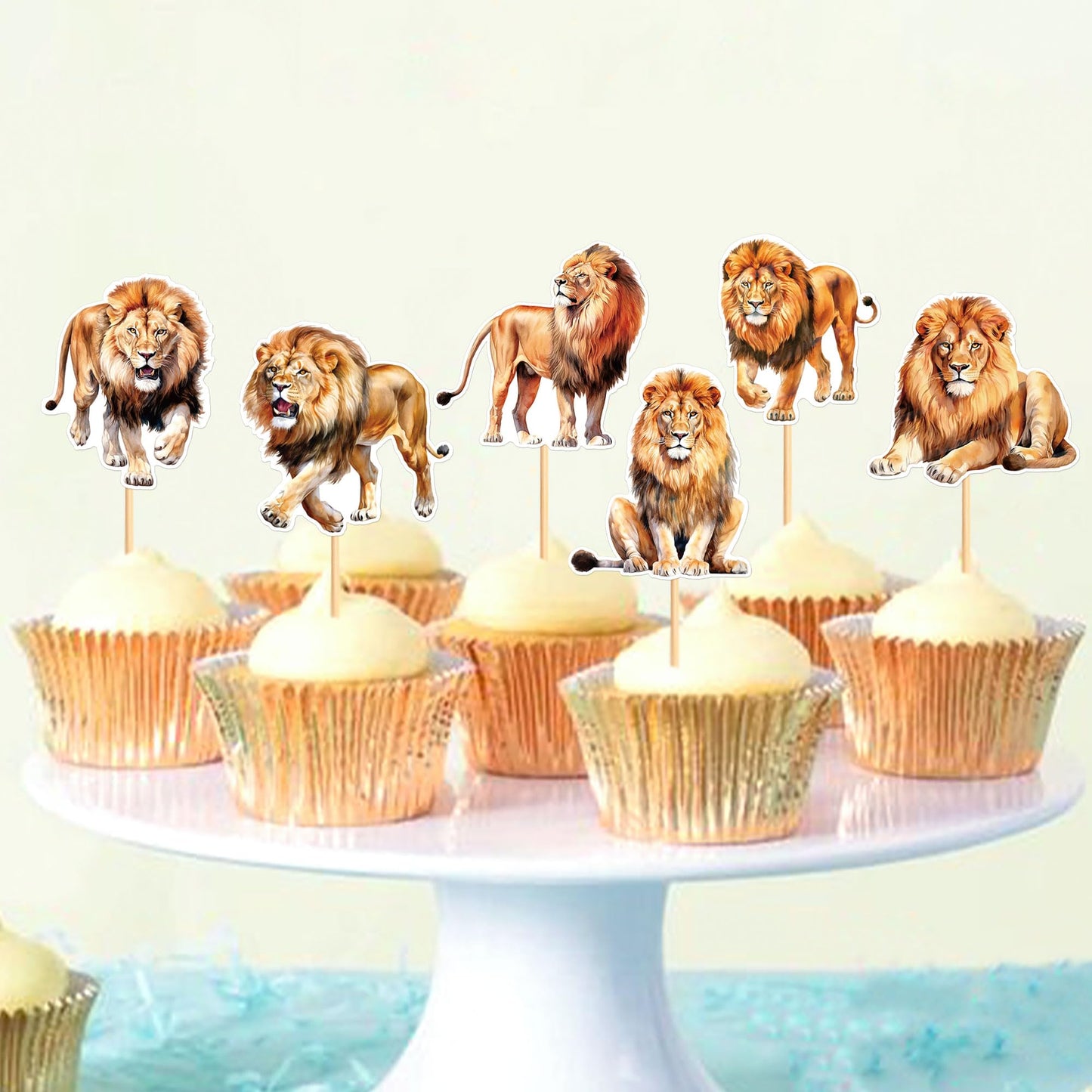 Ercadio 24 Pack Lion Cupcake Toppers Lion Cupcake Picks Animal Cupcake Picks Lion Birthday Cupcake Decorations For Baby Shower B