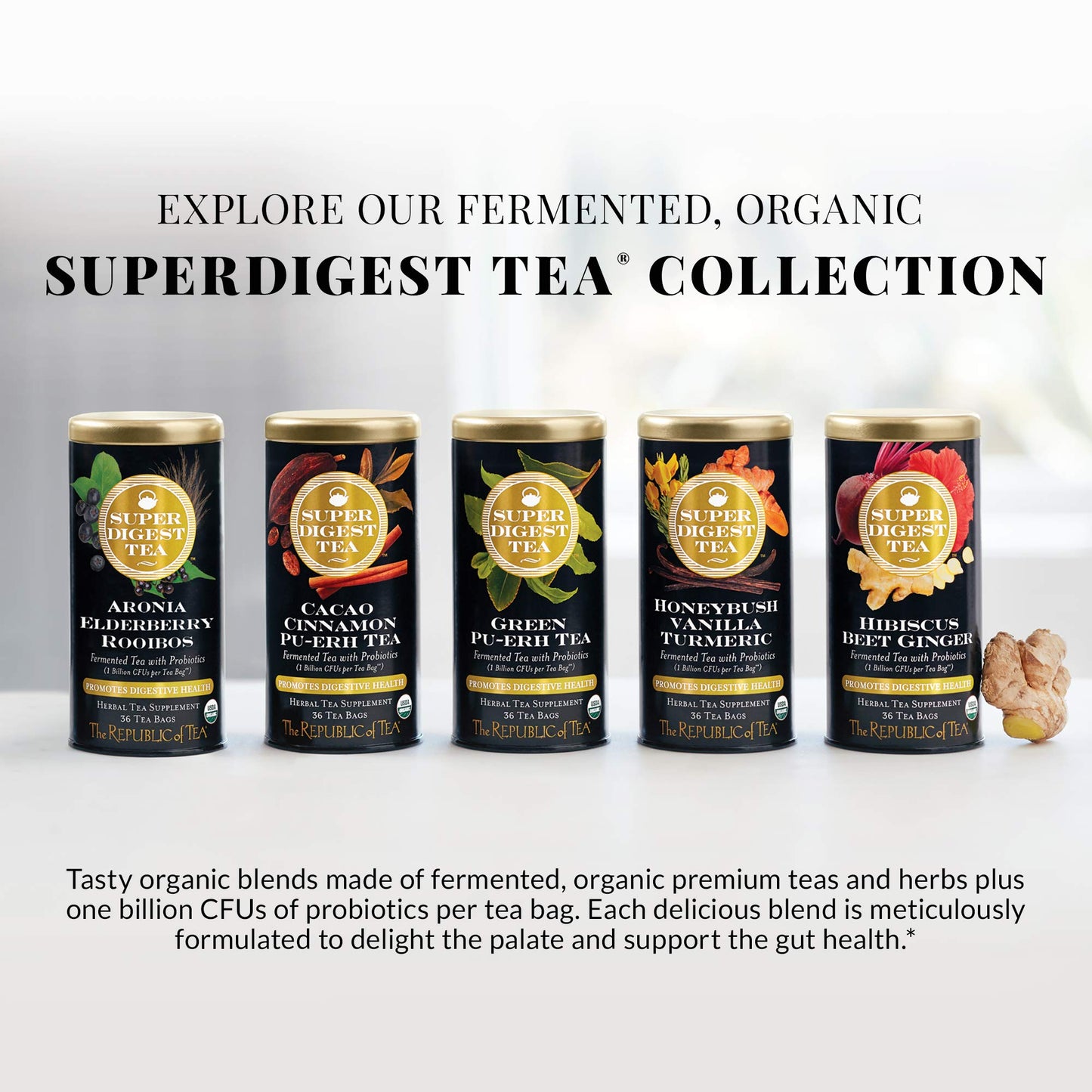 The Republic of Tea Organic Green Pu-erh SuperDigest Tea Bags, Probiotic, 36 Count