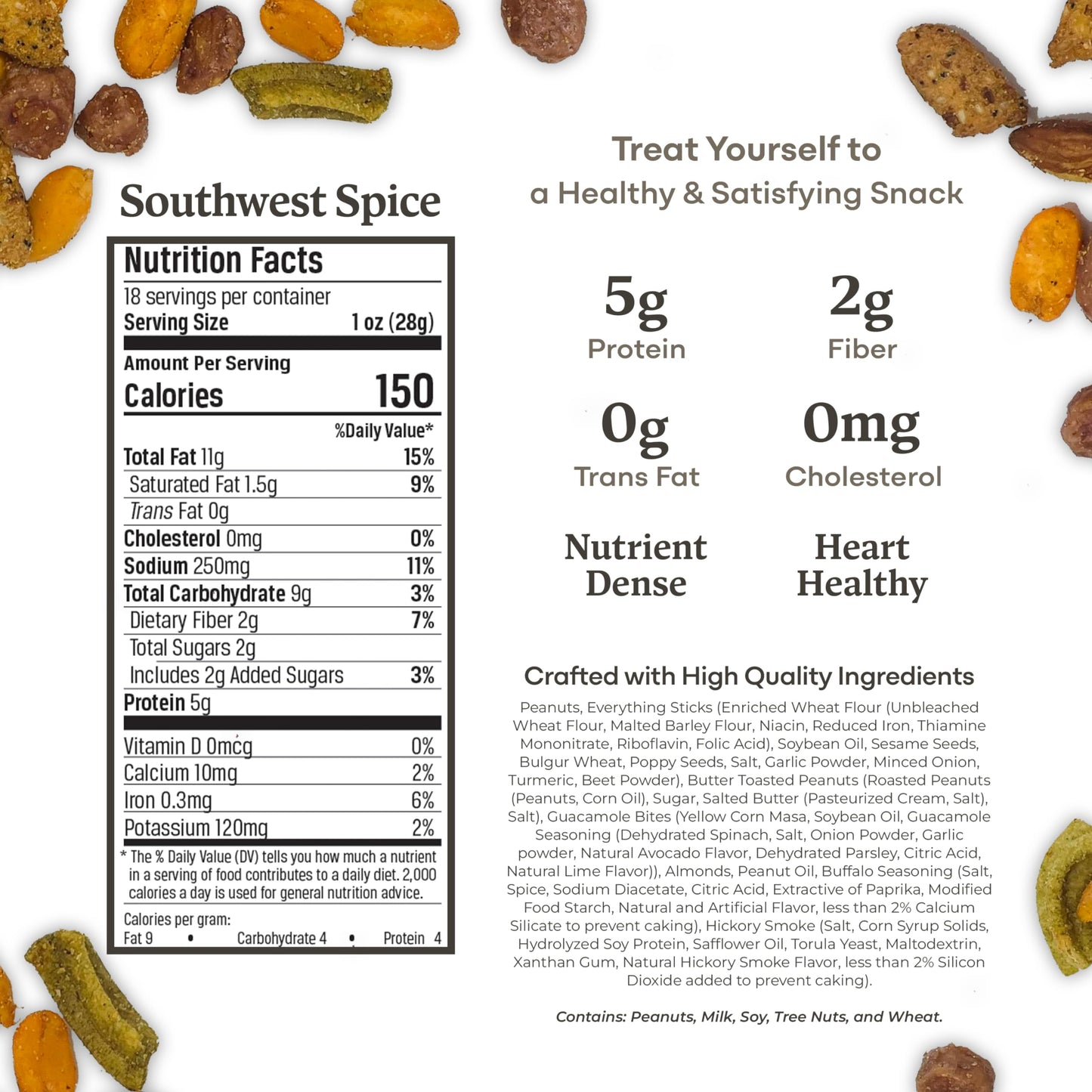 Belmont Peanuts Southwest Spice Bar Mix, 18 oz – Virginia Peanuts, Buffalo Nuts, Smoked Almonds, No Preservatives