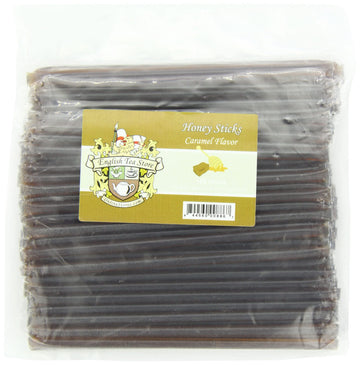 English Tea Store All-Natural Honeystix With Gluten-Free Grade A Honey | Mini Honey Sticks For Tea, Cake Pops Or Snacks | Portable Sweet Treat | Caramel Flavored Honey Sticks - 100 Ct