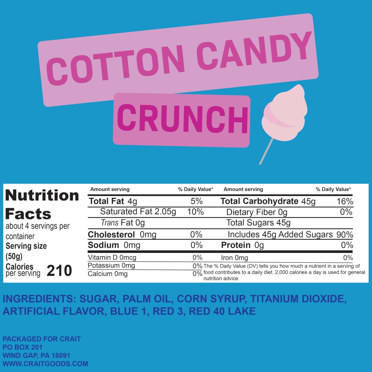 Cotton Candy Crunch Topping For Ice Cream, Froyo, Frappes, Cupcake And Dessert Toppings 7 Ounce