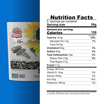 MR. MARTIN Freshly Roasted Unsalted Sunflower Seeds, Vegan, Non-GMO, Low Sodium, 5.25 Oz, Pack of 3