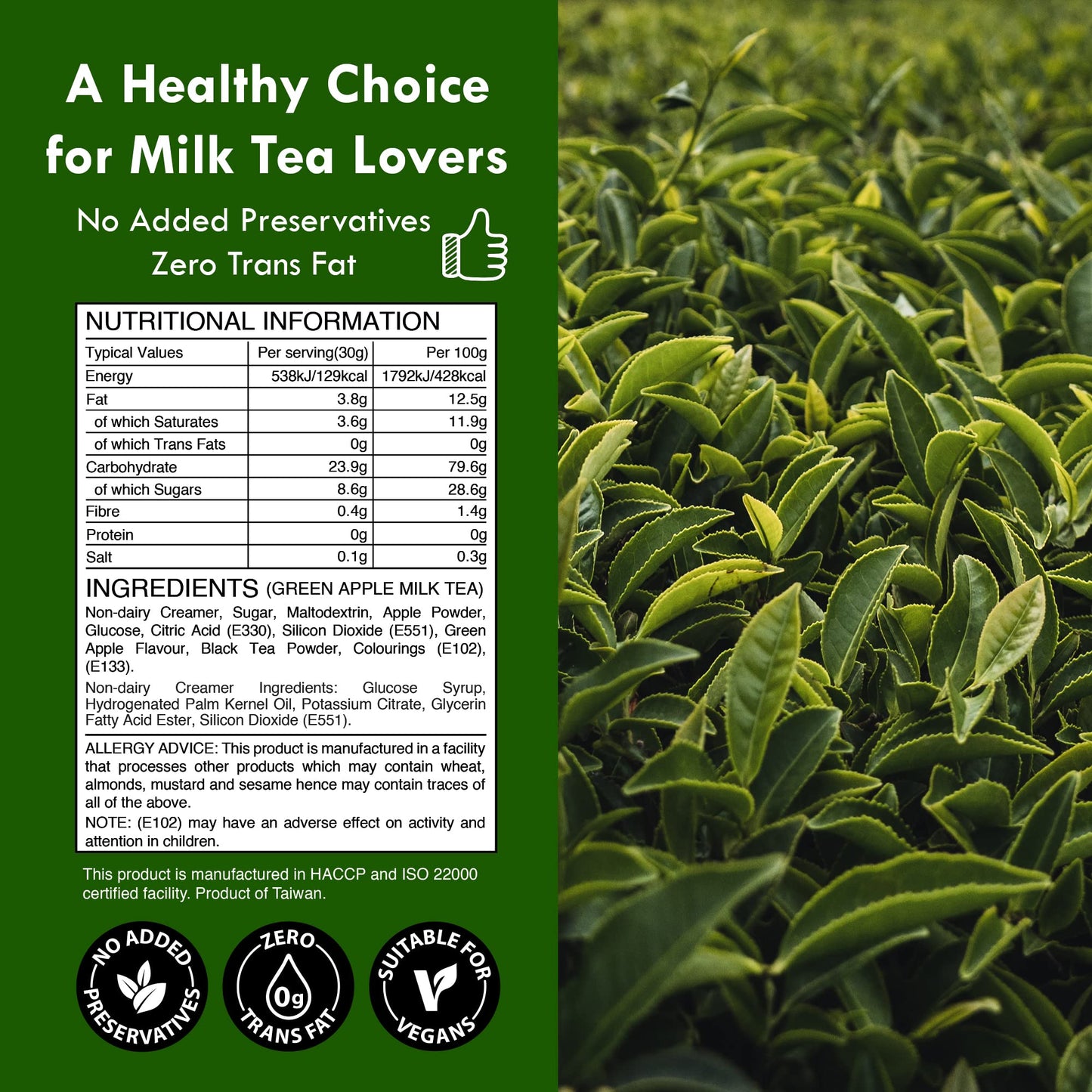 Green Apple Bubble Milk Tea Instant 3In1 Powder Mix - 1Kg (33 Drinks) | For Boba Tea, Milkshake, Blended Frappe And Bakery | Aut