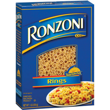Ronzoni Rings Enriched Macaroni Non Gmo 16 Oz. Pack Of 3.