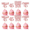 Gyufise 24Pcs Cheers To 45 Years Birthday Cupcake Toppers Glitter Forty-Five Straight Outta 1978 Cupcake Picks Happy 45Th Cake D