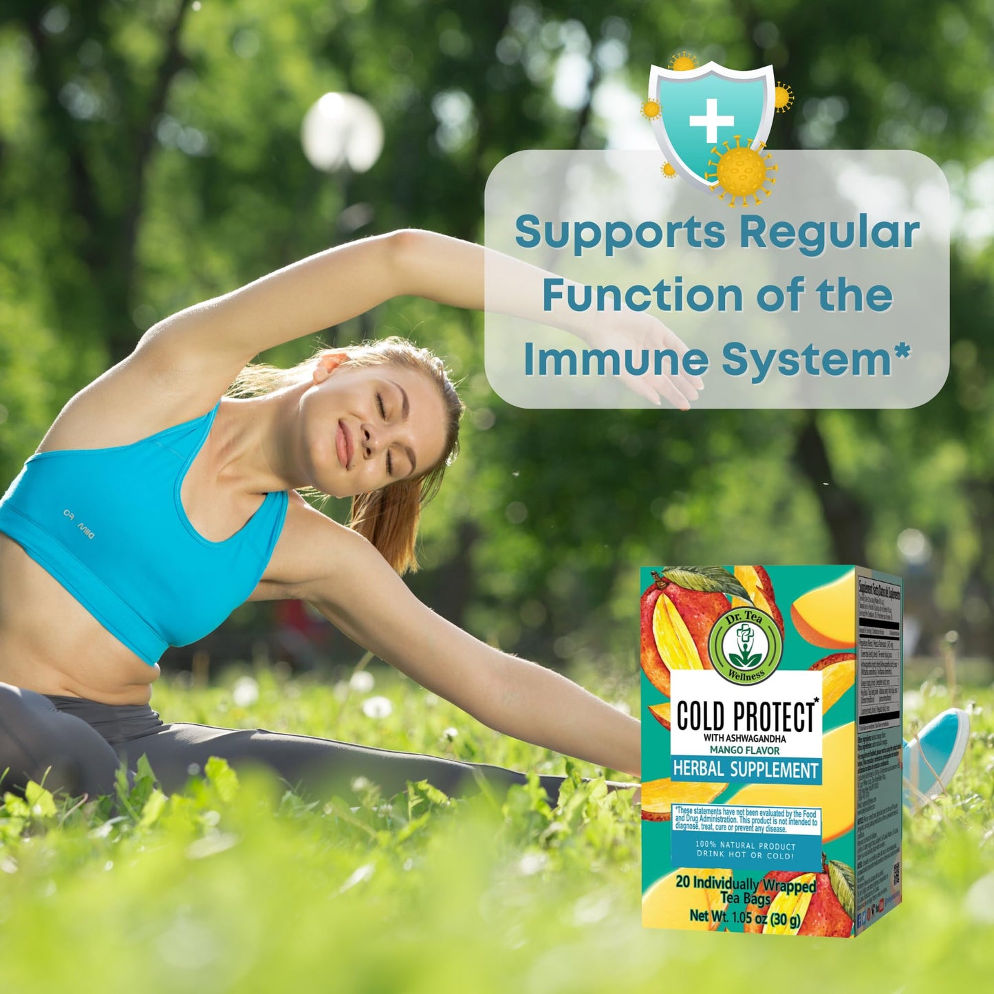 Dr. Tea Cold Protect Tea With Ashwagandha - Mango Flavor - 20 Tea Bags