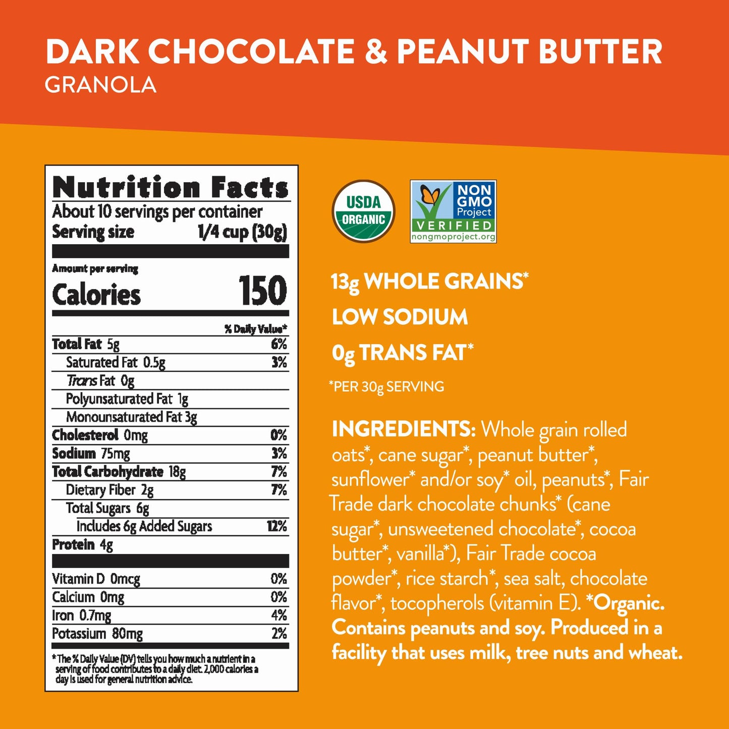 Love Crunch Organic Dark Chocolate & Peanut Butter Granola, 11.5 oz (Pack of 6), Non-GMO, Fair Trade, by Nature s Path