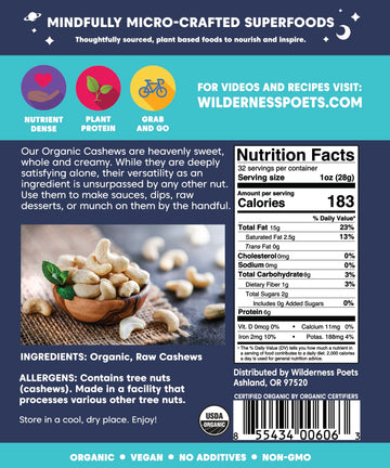 Wilderness Poets Cashews - Organic Raw Cashew Nuts, 2 Pound (32 Ounce)