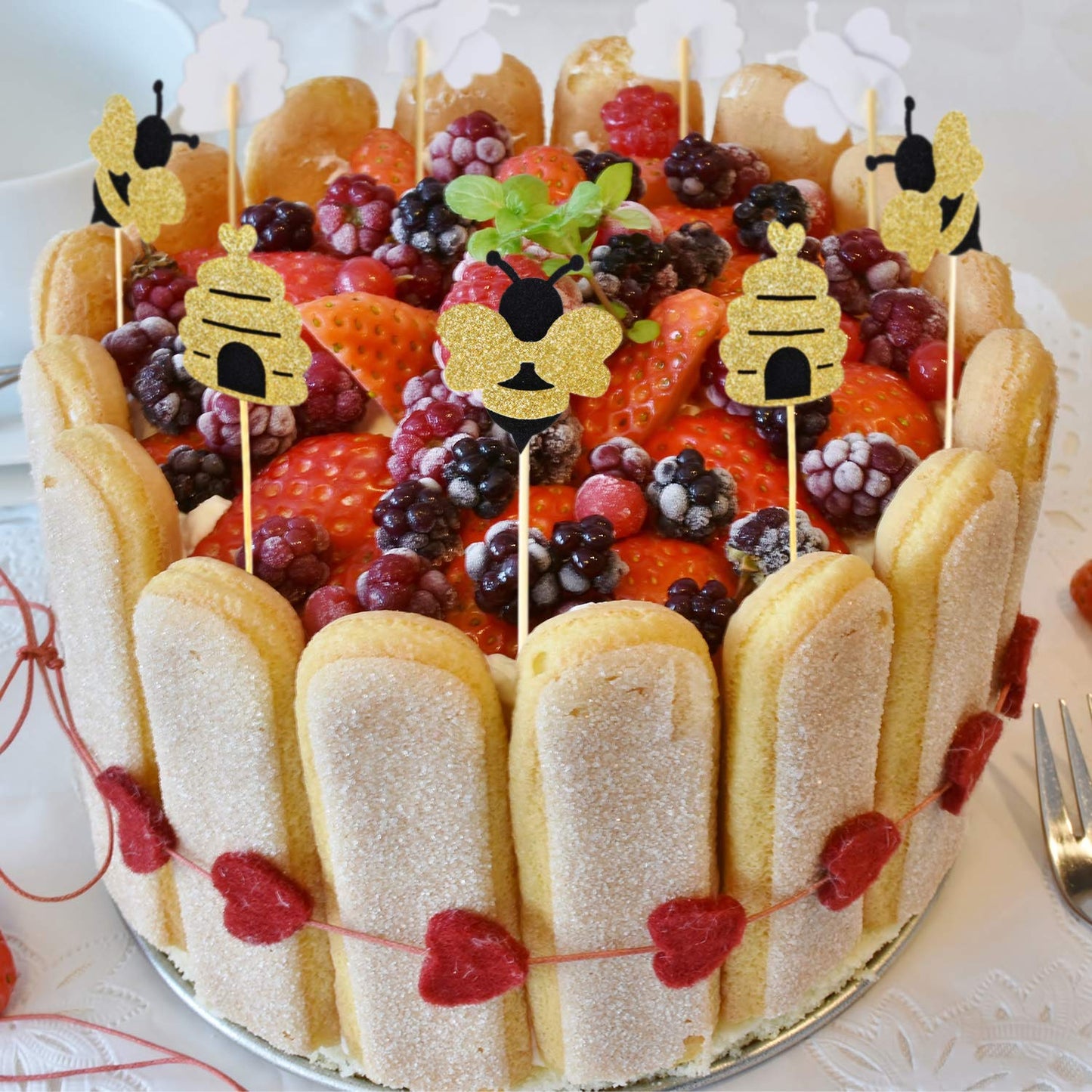 Zonon 50 Pieces Bee Toothpicks Bulk Bee Cupcake Toppers Glitter Bee Cake Picks Decorations For Baby Shower Birthday Party Favors