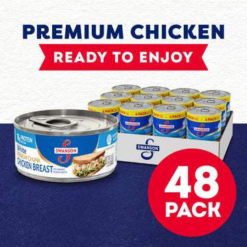 Swanson White Premium Chunk Canned Chicken Breast In Water, Fully Cooked Chicken, 4.5 Oz Can (12 Packs Of 4 Cans)
