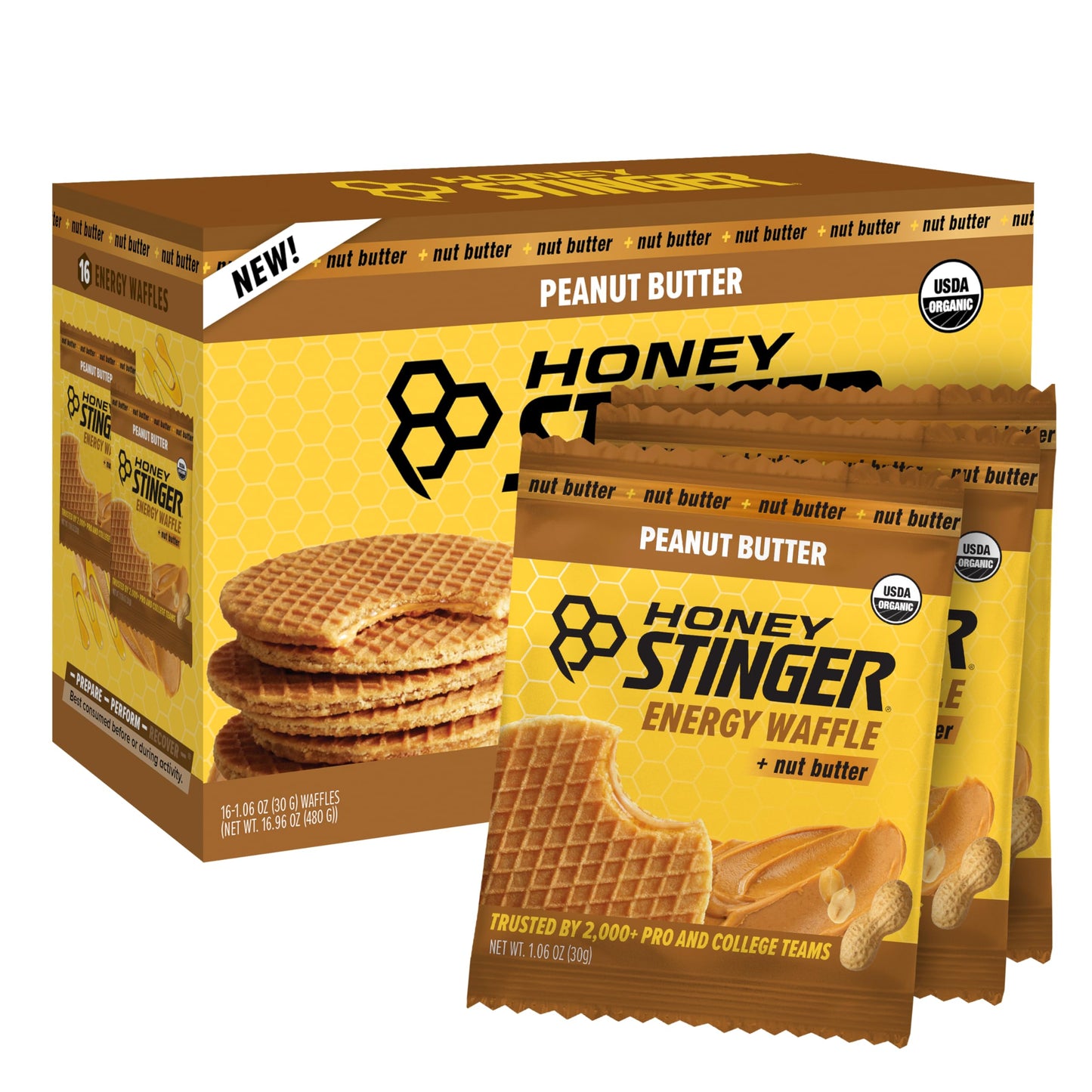 Honey Stinger Organic Peanut Butter Waffle, Energy Stroopwafel for Exercise, Endurance and Performance, Sports Nutrition for Hom
