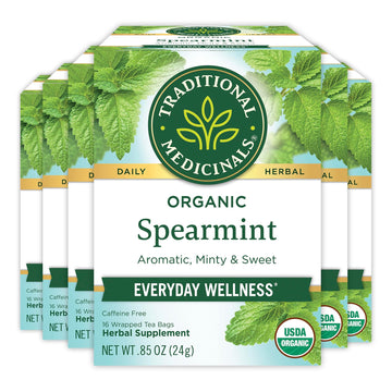 Traditional Medicinals Tea, Organic Spearmint, Supports Everyday Wellness, Healthy & Refreshing, 16 Count (Pack Of 6)