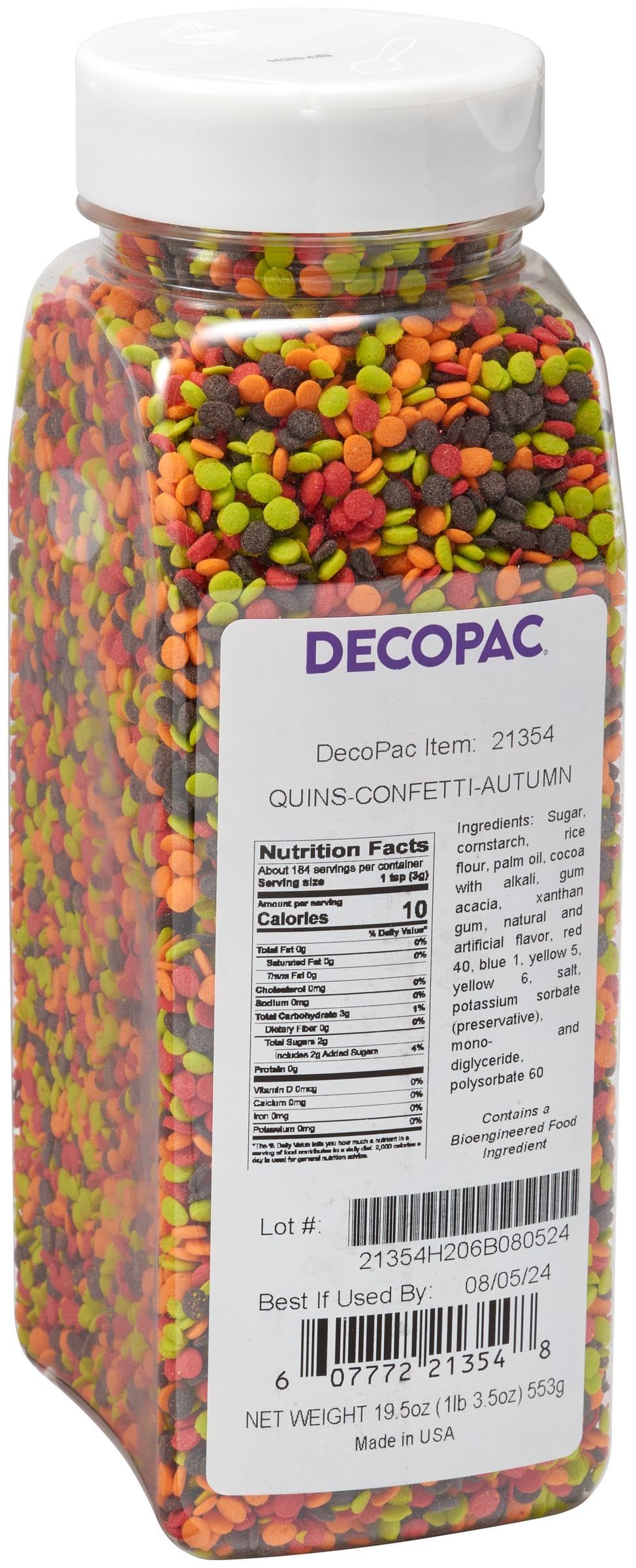 DECOPAC Autumn Thanksgiving Quins Fancy Sprinkles, 19.5oz, Candy Sprinkles in Handheld Container, Edible Sprinkles For Celebrati