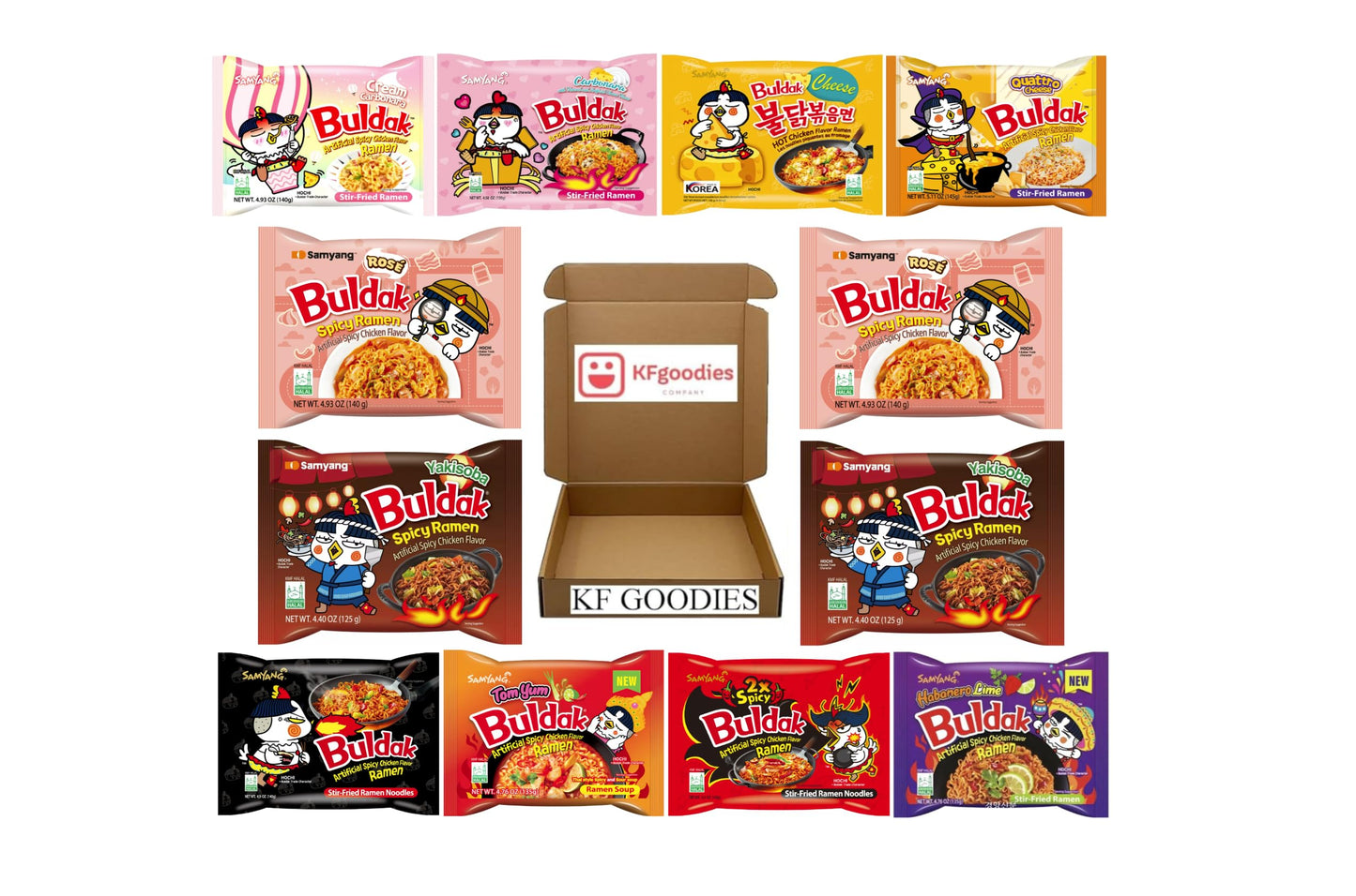 Samyang Buldak Hot Spicy Chicken Ramen Noodle Korean Stir-Fried Ramen (12, 2X, Carbonara, Cheese, Cream Carbonara, Habanero Lime